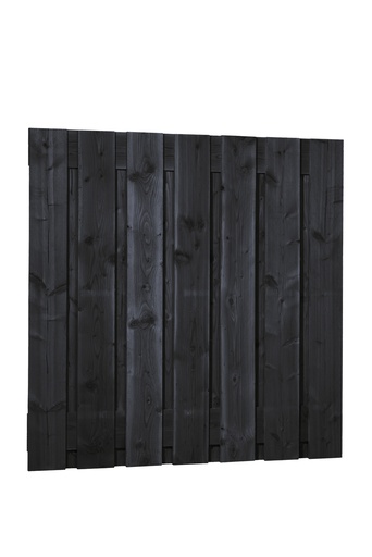 [W08089] Douglas fijnbezaagd plankenscherm 15-planks 19 mm, 180 x 180 cm, zwart gedompeld.
