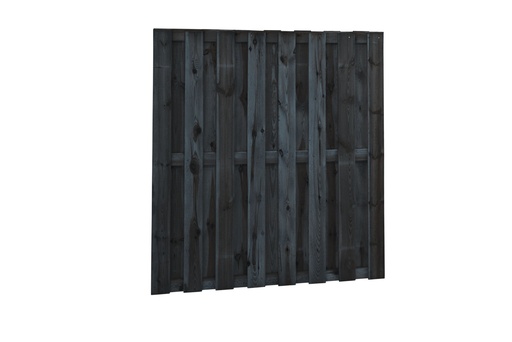 [1007181] Naaldhout geschaafd plankenscherm 18-planks 15 mm, 180 x 180 cm, recht, geïmpregneerd en zwart gedompeld.