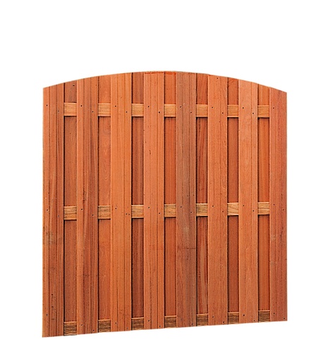 [W14365] Hardhouten plankenscherm 18-planks 14 mm toog verticaal 180 x 170/180 cm.