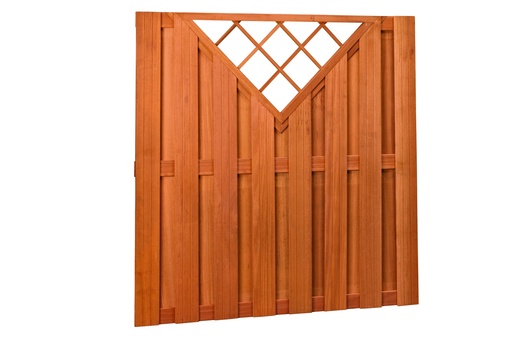 [W14369] Hardhouten plankenscherm 18 planks 14 mm recht verticaal met V-trellis 180 x 180 cm.