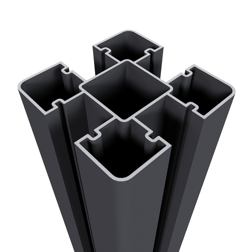 [1064258] NewTechWood aluminium sleufpaal, met paalkap, 8 x 8 x 270 cm, zwart.