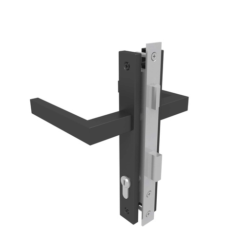 [1064279] NewTechWood deurbeslagset, incl. hengen, duimen en deurklink, zwart.