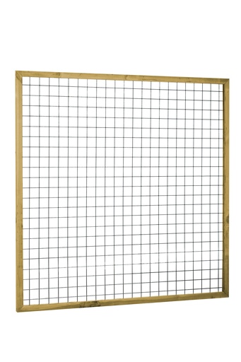 [W08325] Eco gaastrellis met maas 7,5 x 7,5 cm, in grenen raamwerk 4,5 x 4,5 cm, 180 x 180 cm, groen geïmpregneerd.