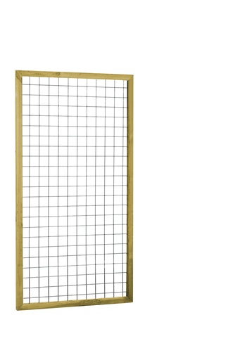 [W08326] Eco gaastrellis met maas 7,5 x 7,5 cm, in grenen raamwerk 4,5 x 4,5 cm, 90 x 180 cm, groen geïmpregneerd.