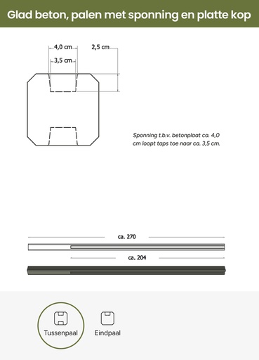 [W32400] Betonpaal glad met vellingkant, v.z.v. sleuf, 10 x 10 x 270 cm, antraciet, ongecoat, tussenpaal.