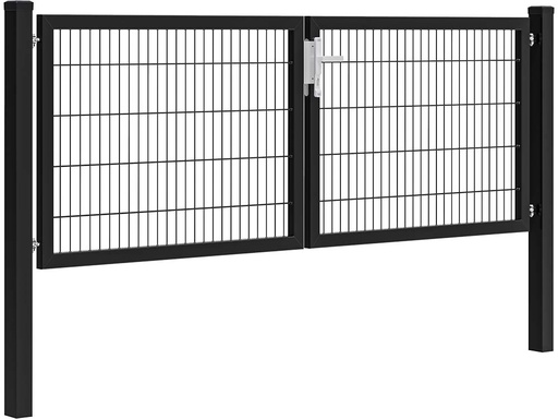 [1052656] Hillfence metalen dubbele poort Premium-line inclusief slot, 300 x 100 cm, zwart.