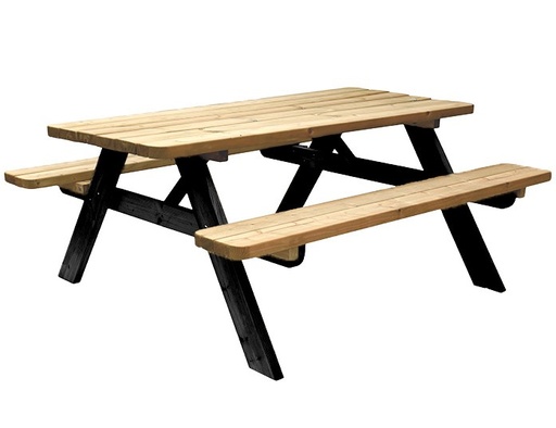 [1049958] Picknicktafel Easy, 40 mm dik, bladmaat 180 x 70 cm, geïmpregneerd en zwart gedompeld.