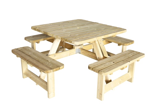 [1022808] Picknicktafel Vierkant, 40 mm dik, bladmaat 115 x 115 cm, groen geïmpregneerd.