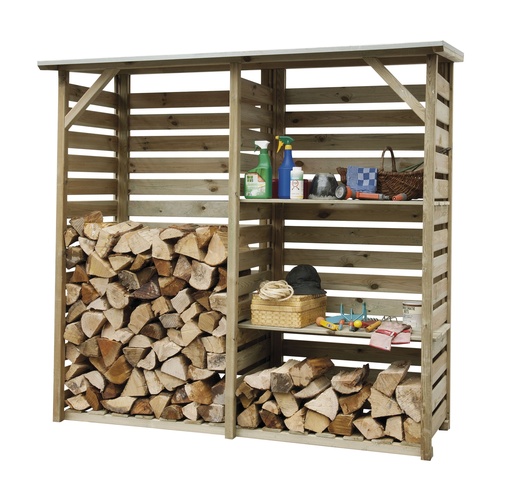 [1063060] Haardhoutberging Twin 176 x 190 x 60 cm (HxBxD), groen geïmpregneerd.