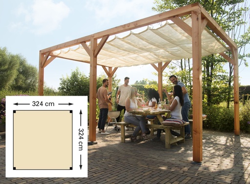 [W12400] Douglas pergola houtpakket 324 x 324 cm t.b.v. schaduwdoek 290 x 300 cm, kleurloos geïmpregneerd.