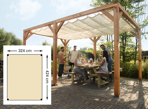 [W12403] Douglas pergola houtpakket 324 x 424 cm t.b.v. schaduwdoek 290 x 400 cm, kleurloos geïmpregneerd.