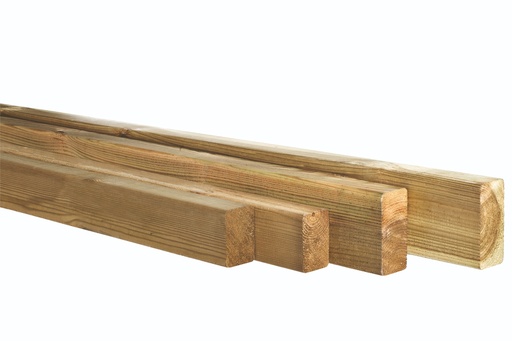 [W06708] Grenen geschaafde regel 4,4 x 9,5 x 300 cm, groen geïmpregneerd.