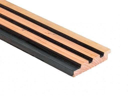 [1058475] Douglas geschaafd triple profiel met afgeschaafde voorzijde 2,5 X 14 X 400 cm, zwart gespoten.