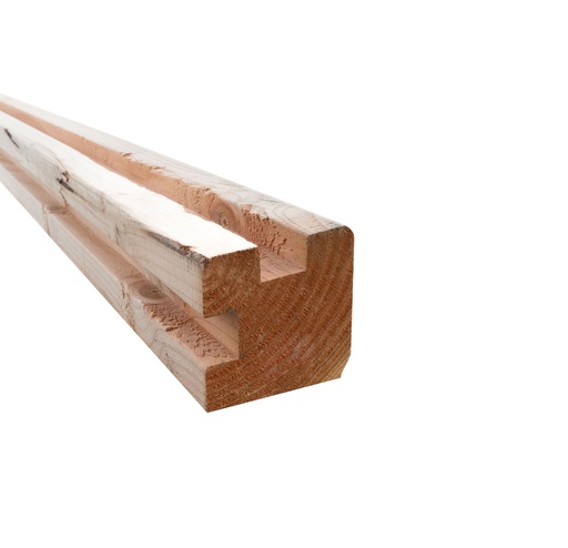 [WA00904] Douglas sleufpaal 9,5 x 9,5 x 300 cm, t.b.v. 28 mm profielplanken, hoekpaal, onbehandeld.