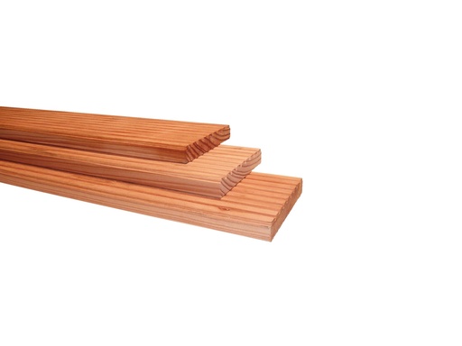 [W31358] Douglas geschaafd dekdeel, 1 zijde grof, 1 zijde fijn profiel, 2,4 x 13,8 x 500 cm, onbehandeld.