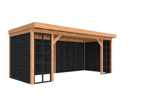 [1046188] Douglasvision buitenverblijf Comfort Compleet 600 X 270 cm, onbehandeld, wanden zwart geïmpregneerd.