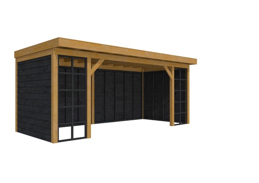 [1046190] Douglasvision buitenverblijf Comfort Compleet 600 X 270 cm, groen geïmpregneerd, wanden zwart geïmpregneerd.