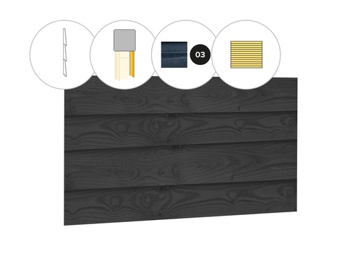 [1026983] Zweeds rabat plankenset douglas bij wand E, 371 x 224 cm, zwart geïmpregneerd.