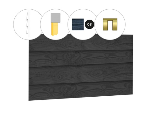 [1013682] Zweeds rabat douglas enkelzijdige wand E, t.b.v. enkele deur, 371 x 224 cm, zwart geïmpregneerd.