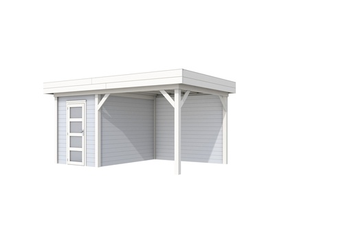 [1001656-22] Vuren Topvision Kiekendief, 200 x 300 en luifel 300 cm, wanden lichtgrijs en basis wit.