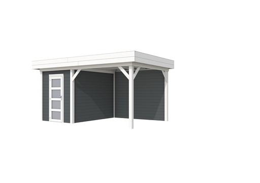 [1001656-24] Vuren Topvision Kiekendief, 200 x 300 en luifel 300 cm, wanden antraciet en basis wit.
