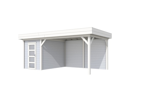 [1001659-22] Vuren Topvision Kiekendief, 200 x 300 en luifel 400 cm, wanden lichtgrijs en basis wit.