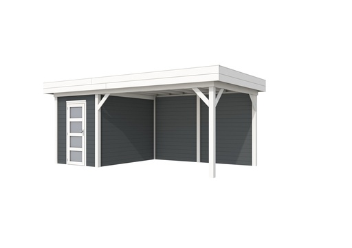 [1001659-24] Vuren Topvision Kiekendief, 200 x 300 en luifel 400 cm, wanden antraciet en basis wit.