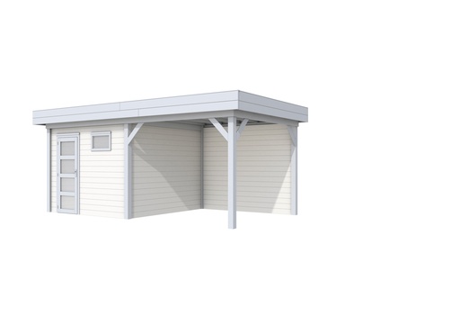 [1001812-20] Vuren Topvision Tapuit, 300 x 300 en luifel 300 cm, wanden wit en basis lichtgrijs.