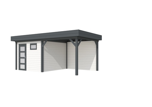 [1001812-21] Vuren Topvision Tapuit, 300 x 300 en luifel 300 cm, wanden wit en basis antraciet.