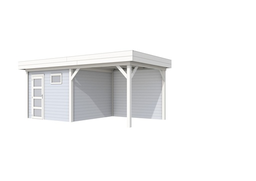 [1001812-22] Vuren Topvision Tapuit, 300 x 300 en luifel 300 cm, wanden lichtgrijs en basis wit.
