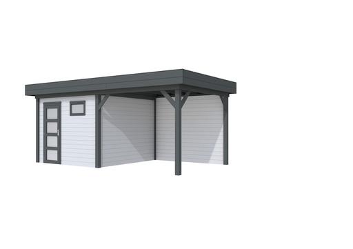 [1001812-23] Vuren Topvision Tapuit, 300 x 300 en luifel 300 cm, wanden lichtgrijs en basis antraciet.