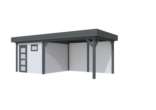 [1001815-23] Vuren Topvision Tapuit, 300 x 300 en luifel 400 cm, wanden lichtgrijs en basis antraciet.