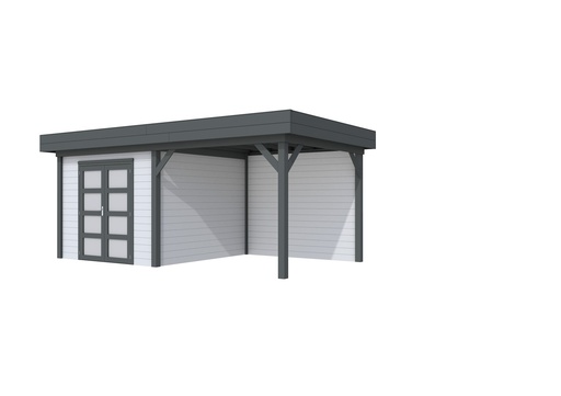 [1001713-23] Vuren Topvision Bosuil, 300 x 300 en luifel 300 cm, wanden lichtgrijs en basis antraciet.