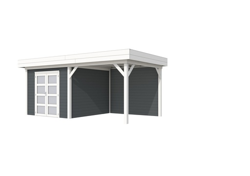 [1001713-24] Vuren Topvision Bosuil, 300 x 300 en luifel 300 cm, wanden antraciet en basis wit.