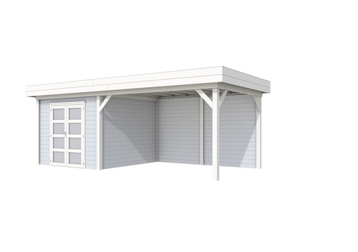 [1001716-20] Vuren Topvision Bosuil, 300 x 300 en luifel 400 cm, wanden wit en basis lichtgrijs.