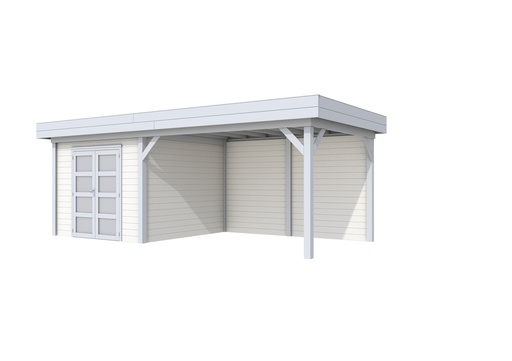 [1001716-22] Vuren Topvision Bosuil, 300 x 300 en luifel 400 cm, wanden lichtgrijs en basis wit.