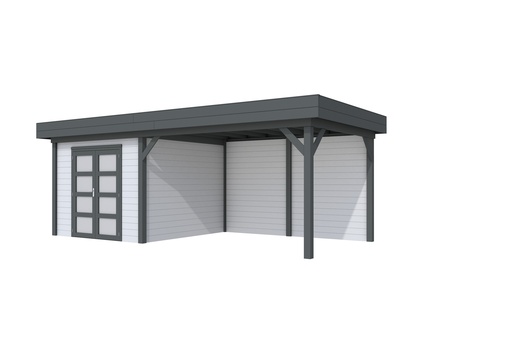 [1001716-23] Vuren Topvision Bosuil, 300 x 300 en luifel 400 cm, wanden lichtgrijs en basis antraciet.