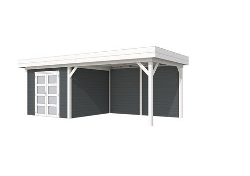 [1001716-24] Vuren Topvision Bosuil, 300 x 300 en luifel 400 cm, wanden antraciet en basis wit.