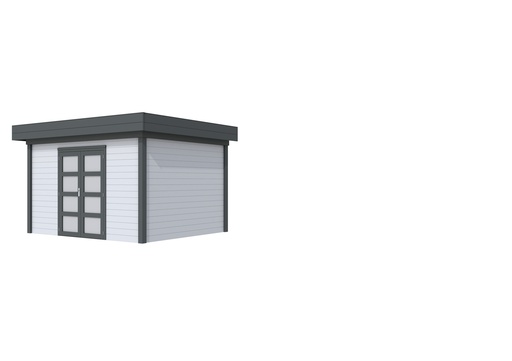 [1001806-23] Vuren Topvision Parelhoen, 400 x 300 cm, wanden lichtgrijs en basis antraciet.