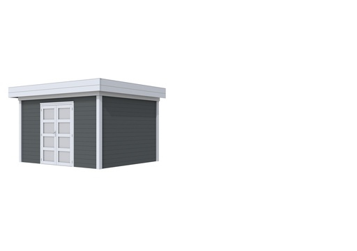 [1001806-25] Vuren Topvision Parelhoen, 400 x 300 cm, wanden antraciet en basis lichtgrijs.