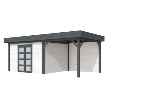 [1001680-21] Vuren Topvision Parelhoen, 400 x 300 en luifel 300 cm, wanden wit en basis antraciet.