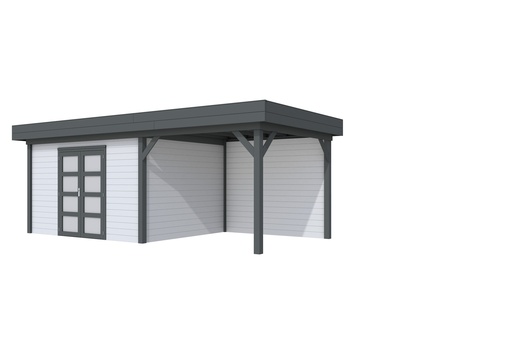 [1001680-23] Vuren Topvision Parelhoen, 400 x 300 en luifel 300 cm, wanden lichtgrijs en basis antraciet.