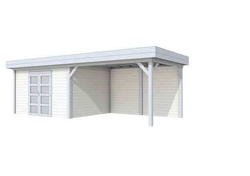 [1001683-20] Vuren Topvision Parelhoen, 400 x 300 en luifel 400 cm, wanden wit en basis lichtgrijs.