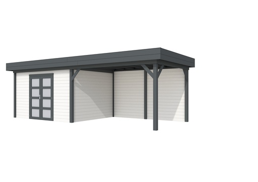 [1001683-21] Vuren Topvision Parelhoen, 400 x 300 en luifel 400 cm, wanden wit en basis antraciet.