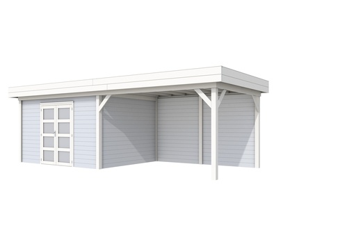 [1001683-22] Vuren Topvision Parelhoen, 400 x 300 en luifel 400 cm, wanden lichtgrijs en basis wit.