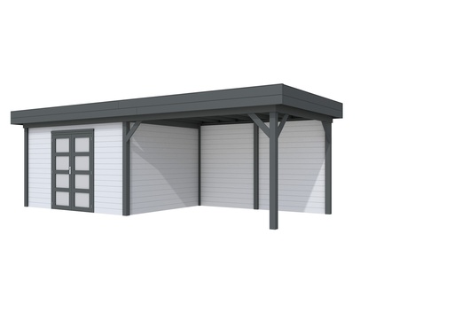 [1001683-23] Vuren Topvision Parelhoen, 400 x 300 en luifel 400 cm, wanden lichtgrijs en basis antraciet.