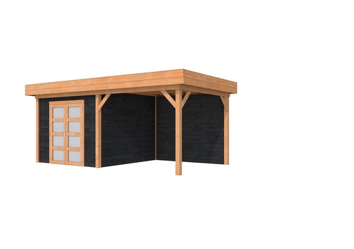 [1004360-26] Douglas Topvision Roek, 298 x 298 en luifel 300 cm, wanden zwart geïmpregneerd en basis onbehandeld.