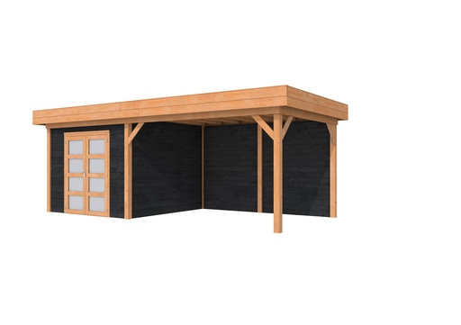 [1004362-26] Douglas Topvision Roek, 298 x 298 en luifel 400 cm, wanden zwart geïmpregneerd en basis onbehandeld.