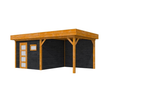 [1004368-27] Douglas Topvision Raaf, 298 x 298 en luifel 300 cm, wanden zwart geïmpregneerd en basis transparant gespoten.