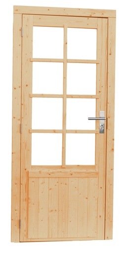 [1024045] Vuren enkele 8-ruits deur inclusief kozijn, linksdraaiend, 90 x 201 cm, onbehandeld.
